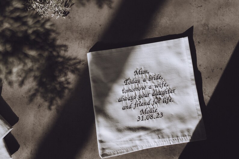 Mother Of The Bride Handkerchief Cotton Wedding Handkerchief Personalised Message Hanky Mother of the Bride Gift image 2