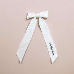 Classic White Velvet Bow - Custom Word Personalised Embroidery - Long Tails