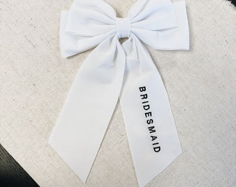 Classic Velvet Bow - Bridesmaid Embroidery - Availble In Black or White
