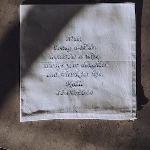 Mother Of The Bride Handkerchief Cotton Wedding Handkerchief Personalised Message Hanky Mother of the Bride Gift image 3