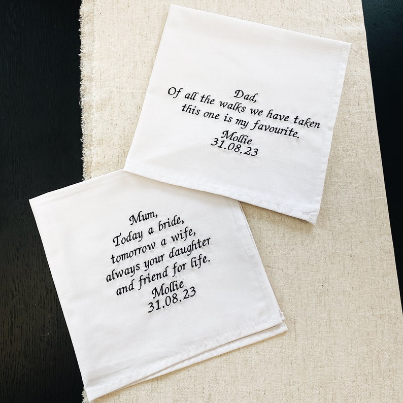 Mother Of The Bride Handkerchief Cotton Wedding Handkerchief Personalised Message Hanky Mother of the Bride Gift image 6