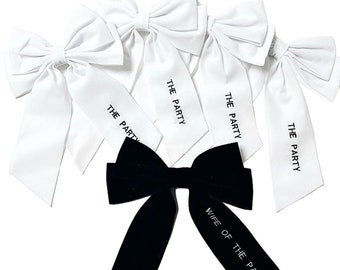 Wife Of The Party Matching Classic Velvet Bow - Bride To Be - Bridal Shower Gift - Bachelorette Party Decorations - Bridesmaid Favours