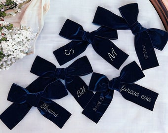 Embroidered Custom Velvet Bow- Unique Wedding / Event / Table Place Setting