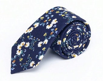 Hermosa corbata floral para hombre - Azul marino