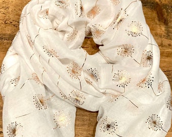 Morbida sciarpa con stampa tarassaco - bianca e oro rosa