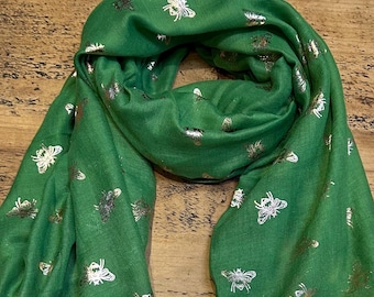 Gorgeous Gold Bumble Bee Print Scarf Green