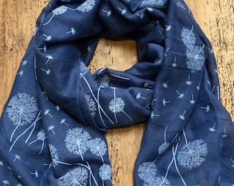 Soft Dandelion Print Scarf - Slate Blue