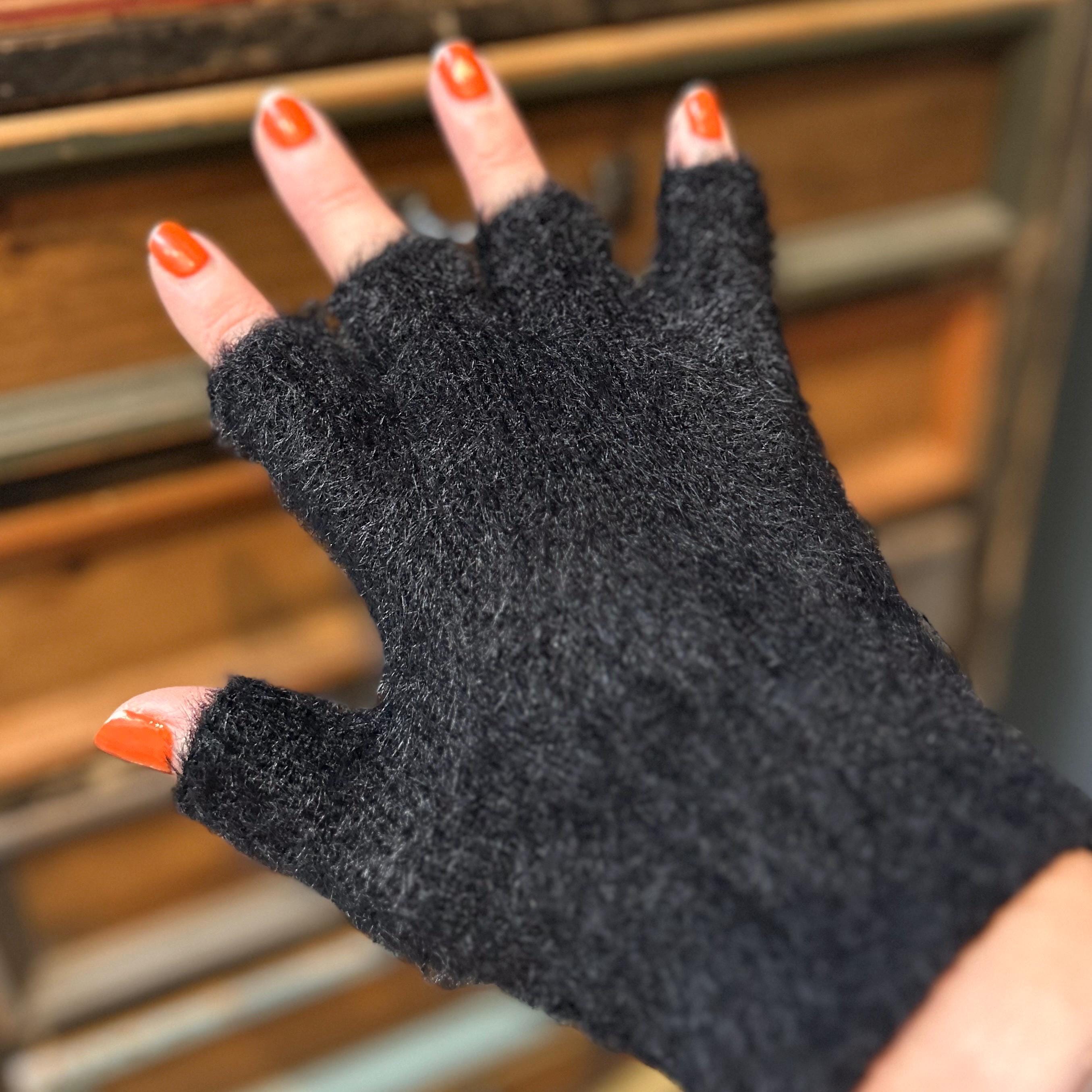 Warm Fluffy Fingerless Gloves - Black - Etsy