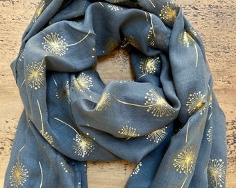 Soft Dandelion Print Scarf - Charcoal & Gold