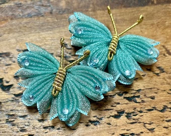 Pinzas De Cocodrilo Bonitas Mariposas - Verde Menta