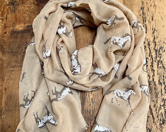 Beautiful Soft Horse Print Scarf - Biscuit