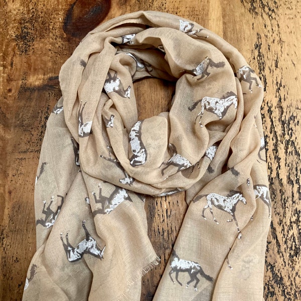 Beautiful Soft Horse Print Scarf - Biscuit