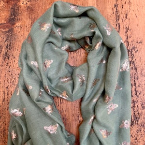 Gorgeous Gold Bumble Bee Print Scarf - Olive Green