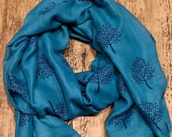 Soft Mulberry Tree Scarf - Teal & Navy