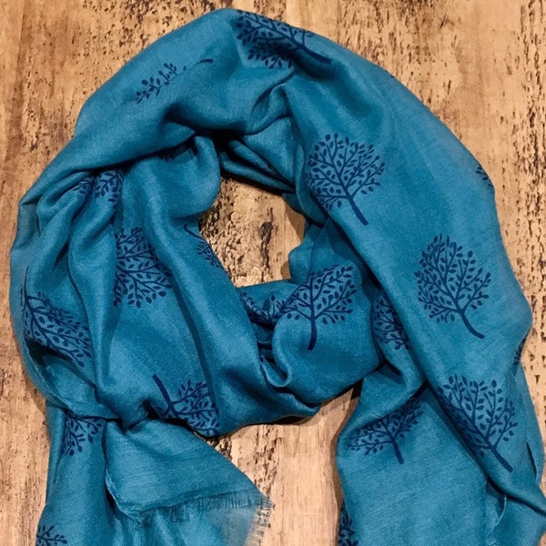 Soft Mulberry Tree Scarf - Teal & Navy