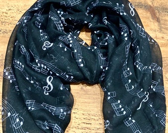 Lovely Music Notes Scarf - Black & White