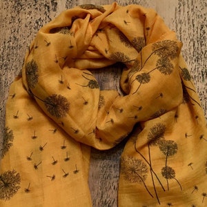 Soft Dandelion Print Scarf - Mustard Yellow