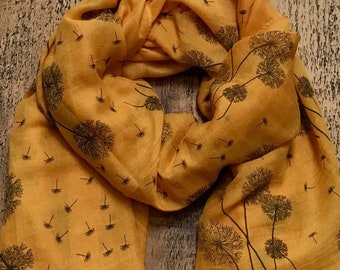Soft Dandelion Print Scarf - Mustard Yellow