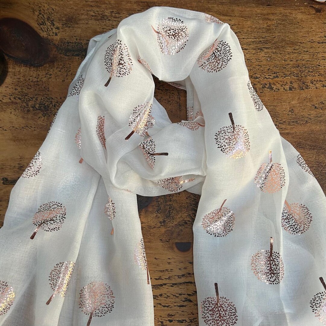 Winfox Weiß Vogel Schmetterling Rose Gold Folie Drucken Glitter Schals