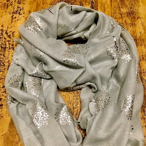 Soft Tree of Life Scarf - Grey & Silver