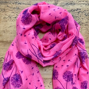 Soft Dandelion Print Scarf - Bright Pink