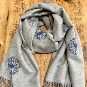 Soft, Cosy Reversible Winter Dandelion Scarf - Grey & Blue