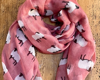 Sheep Print Scarf - Watermelon Pink