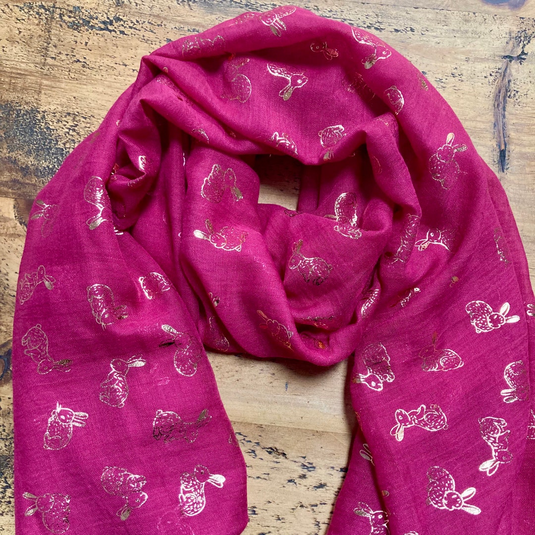 Cute Gold Bunny Rabbit Print Scarf - Pink - Etsy