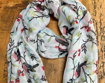 Pretty Bird Print Scarf - White