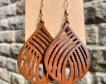 Wooden Hollow Leaf Drop Earrings