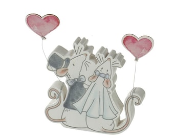 Mr & Mrs Mouse Décoration de mariage en bois avec cœurs