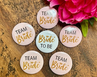 Team Bride Hen Party Badges - Pink & White