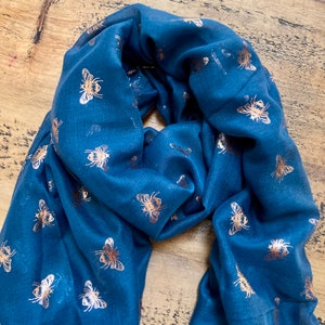 Gorgeous Gold Bumble Bee Print Scarf - Teal