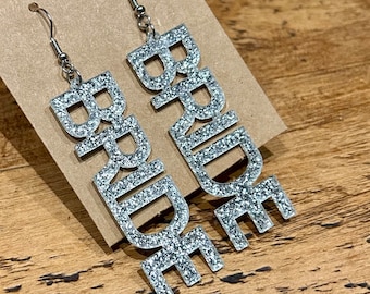 Bride Hen Party Letter Drop Earrings - Silver Sparkle