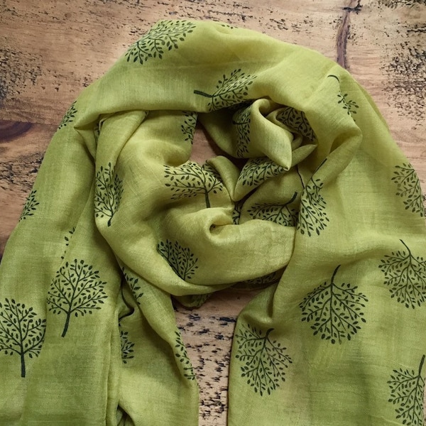 Soft Mulberry Tree Scarf - Pistachio Green & Navy