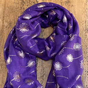 Soft Dandelion Print Scarf - Purple & Rose Gold