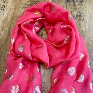 Gold Metallic Spots Print Scarf - Coral & Gold