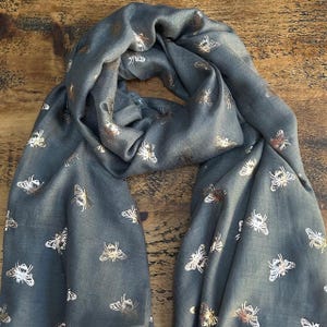 Gorgeous Gold Bumble Bee Print Scarf - Charcoal Grey