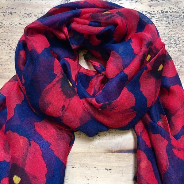 Foulard à imprimé coquelicot - Bleu Marine & Rouge