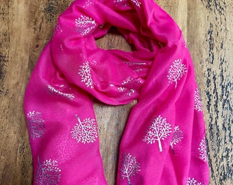 Soft Tree of Life Scarf - Hot Pink/Silver