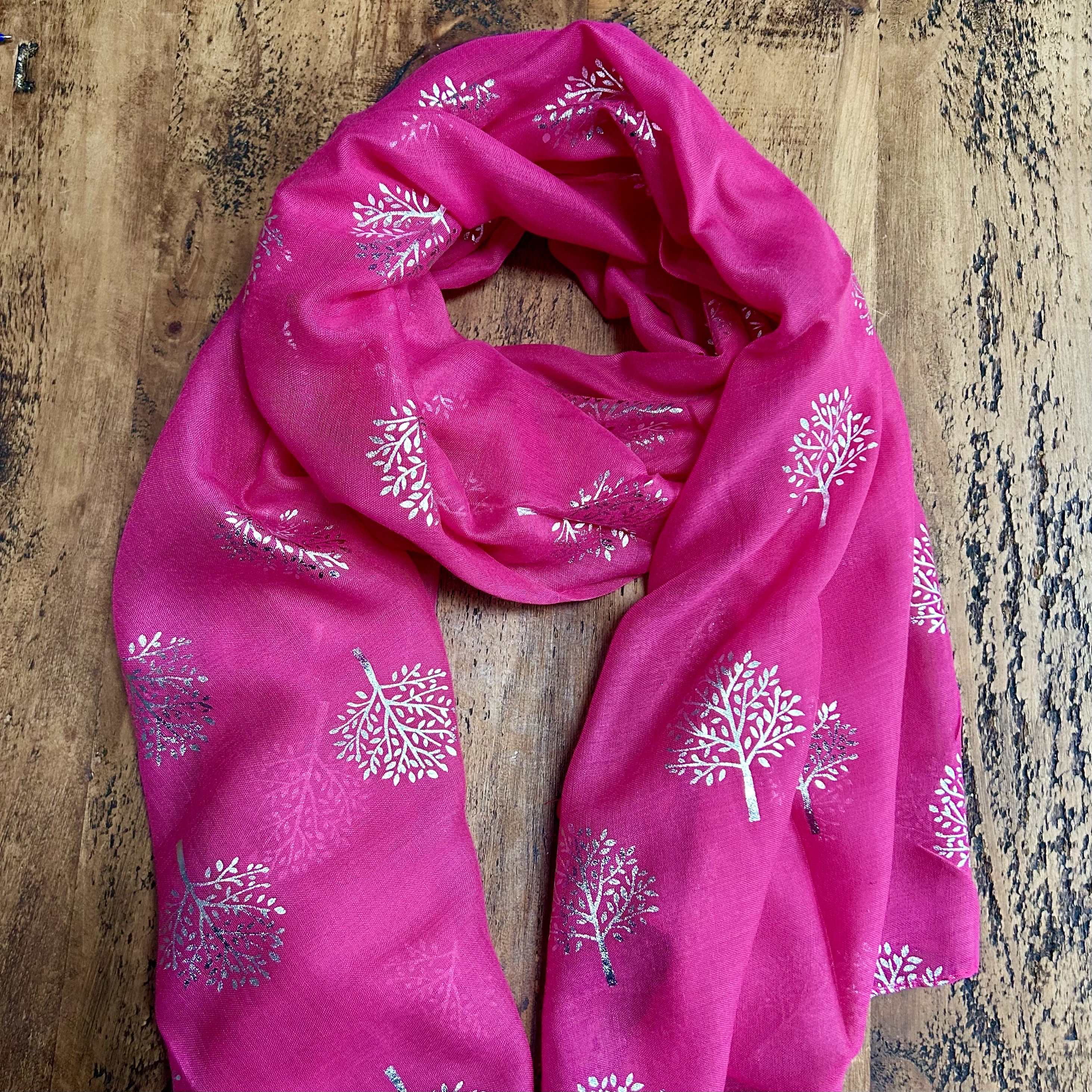Soft Tree of Life Scarf - Hot Pink/Silver