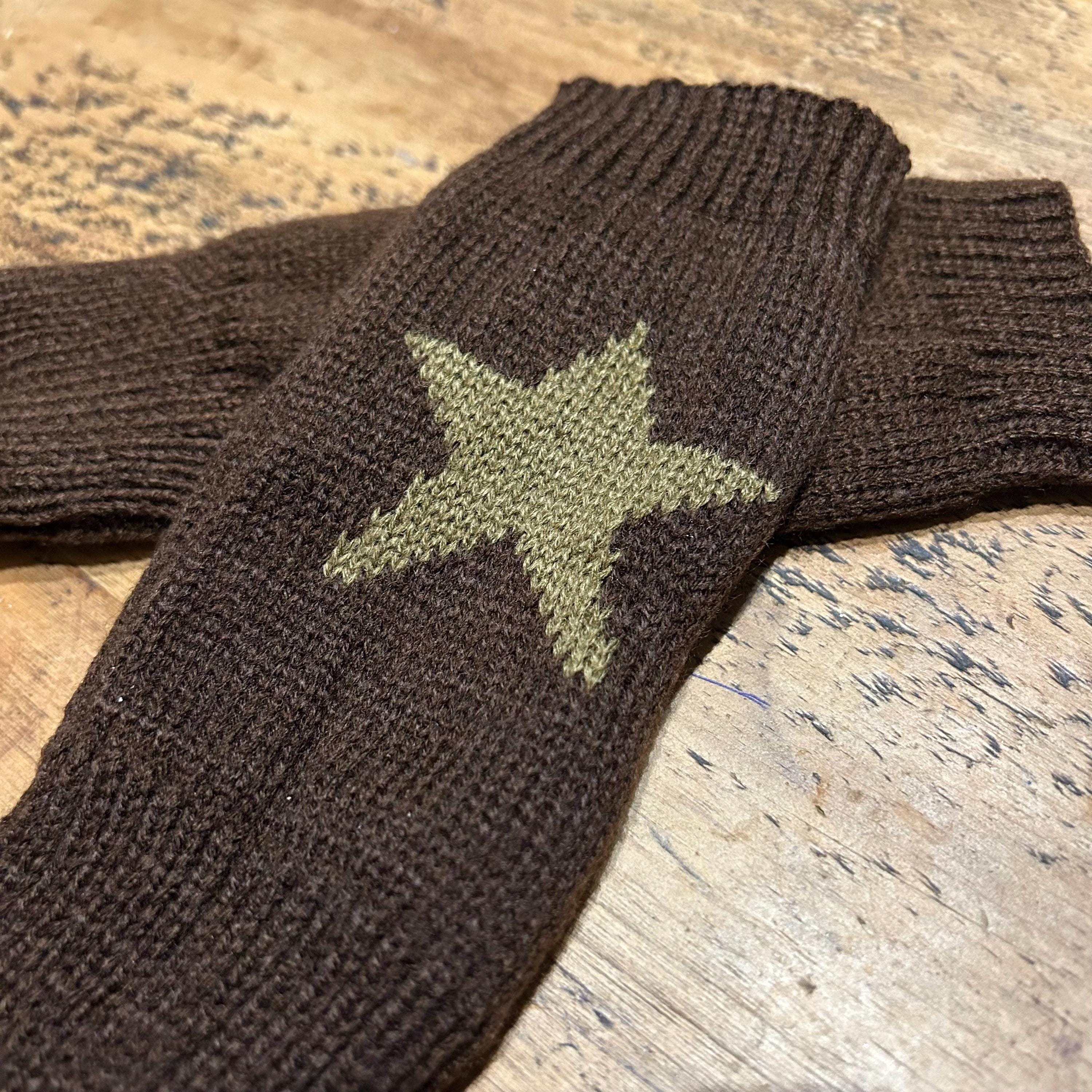 Warm Woolly Fingerless Star Print Gloves - Chocolate - Etsy