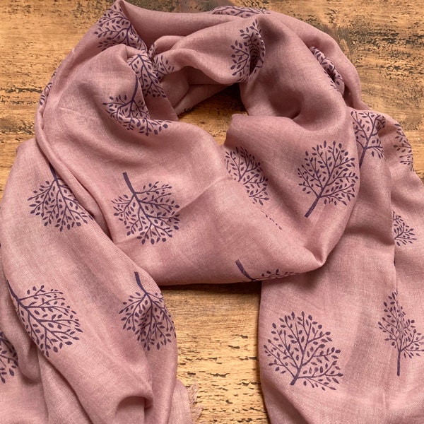 Soft Mulberry Tree Scarf - Dusky Pink & Navy