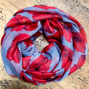 Poppy Print Scarf Grey & Red image 2