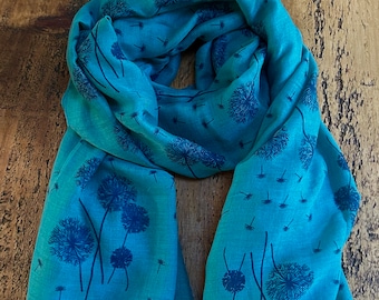 Soft Dandelion Print Scarf - Teal