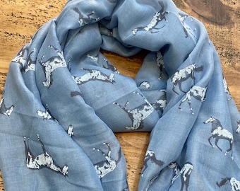 Beautiful Soft Horse Print Scarf - Blue