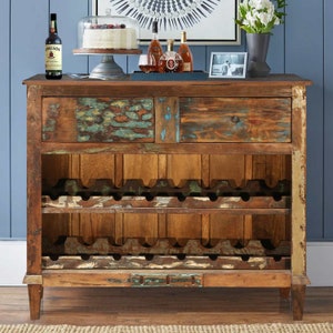 Farmhouse Style Reclaimed Wood Wine Bar Cabinet Coastal Kitchen Chest Painted Solid Wood Open Shelving Unit Entryway Console Table Etsy