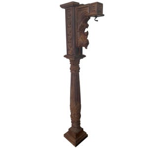 Antique Hand Carved 56" Tall Freestanding Column With Hook | Unique Decorative Pillar | Old Display Stand With Hook | Entryway Living Decor