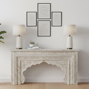 60" Long Hand Carved Distressed Sofa Table | Solid Wood Farmhouse Console | Arched Mediterranen Design Console