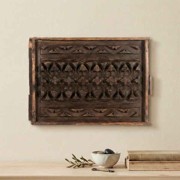 Vintage Carved Wooden Printing Block Repurposed Wall Art | 19" x 25" Rectangle Wall Hanging | Carved Wooden Stamp  | Aged Rustic Wall Panel